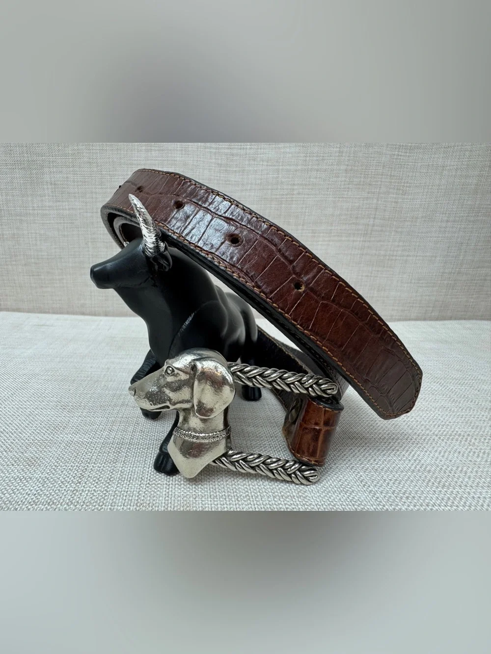 Brown Leather Dog Head belt .